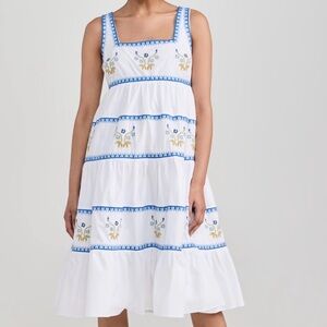 English Factory Cayce Embroidered Tiered Midi Dress Blue Size Large NWT